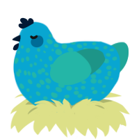A cerulean and turquoise chicken with a speckle pattern