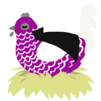 Ace, a plum and white chicken with a lace pattern