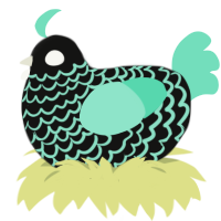 Andromeda, a black and mint chicken with a lace pattern