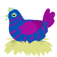 A ultramarine and plum chicken with a bar pattern