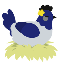 Robin, a mist and navy chicken with a head pattern