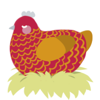 Scoville, a crimson and ochre chicken with a lace pattern