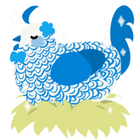 A white and sapphire chicken with a double-lace pattern