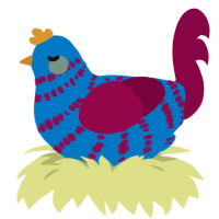A sapphire and maroon chicken with a bar pattern