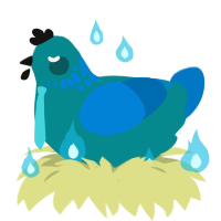 Ken, a teal and sapphire chicken with a neck-speckle pattern