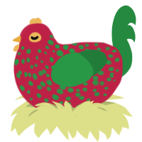 Sproutberry, a crimson and viridian chicken with a speckle pattern
