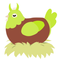 Shrek, a russet and lime chicken with a head pattern