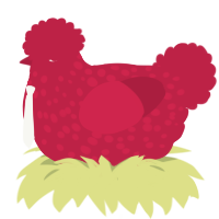 A crimson chicken with a speckle pattern
