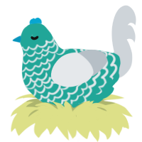 milk drinker, a turquoise and mist chicken with a lace pattern