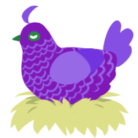A violet and blurple chicken with a lace pattern
