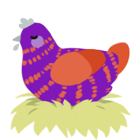 A violet and vermilion chicken with a bar pattern