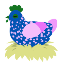 Mad Cow Disease, a ultramarine and lavender chicken with a speckle pattern