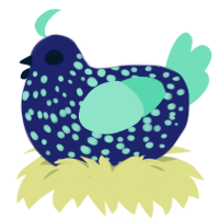 Skulk, a navy and mint chicken with a speckle pattern