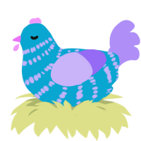 A cerulean and lilac chicken with a bar pattern
