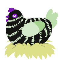 A black and gluppy chicken with a bar pattern