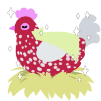 Shroomy, a crimson and mist chicken with a speckle pattern