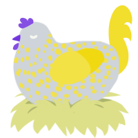 A mist and yellow chicken with a speckle pattern