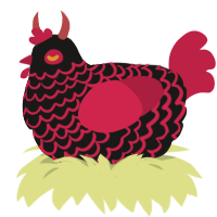 Wolf, a sable and crimson chicken with a lace pattern
