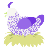 A white and blurple chicken with a double-lace pattern