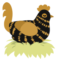 A black and gold chicken with a bar pattern