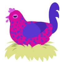 A fuchsia and indigo chicken with a speckle pattern