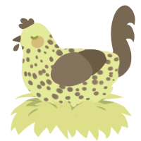 Johann, a lemon and grey chicken with a speckle pattern