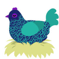 Cursed Waters, a navy and turquoise chicken with a double-lace pattern