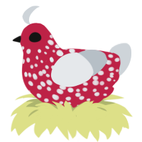 A crimson and mist chicken with a speckle pattern
