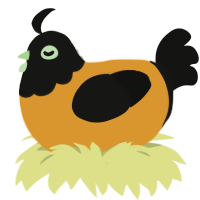 A orange and black chicken with a head pattern