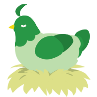 Minty, a gluppy and viridian chicken with a head pattern
