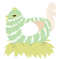 A gluppy and cream chicken with a bar pattern