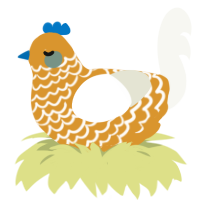 A orange and white chicken with a lace pattern