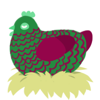 A viridian and maroon chicken with a lace pattern