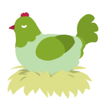 A gluppy and chartreuse chicken with a head pattern