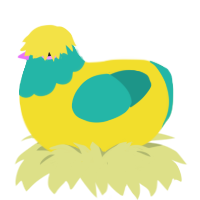 (unnamed), a yellow and turquoise chicken with a head pattern