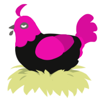 Darling, a black and fuchsia chicken with a head pattern
