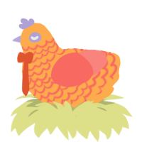 Tangerine, a ultramarine and teal chicken with a lace pattern