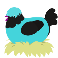 Azuree, a aqua and sable chicken with a head pattern