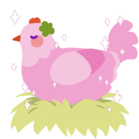 Chanto, a pink chicken with a head pattern