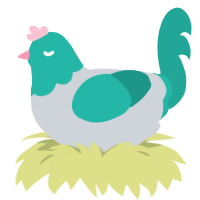 A mist and turquoise chicken with a head pattern