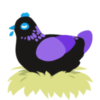 Neon Blue Eyeliner, a sable and blurple chicken with a neck-speckle pattern