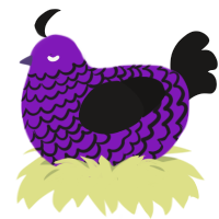 V6 SARAH, a violet and sable chicken with a lace pattern