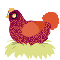 A maroon and vermilion chicken with a double-lace pattern