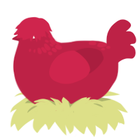 cranberry, a crimson chicken with a neck-speckle pattern