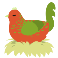 A vermilion and chartreuse chicken with a half-lace pattern