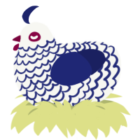 A white and navy chicken with a lace pattern
