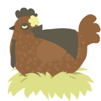 Rumbie, a brown chicken with a speckle pattern