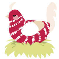 Candy Cane, a crimson and cream chicken with a bar pattern