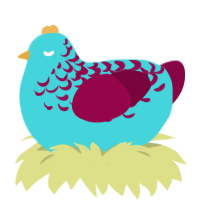 distress, a aqua and maroon chicken with a half-lace pattern