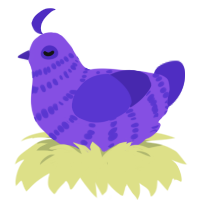 Grape Soda, a blurple and indigo chicken with a bar pattern